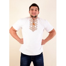 Embroidered t-shirt for men "Galaxy" brown on white